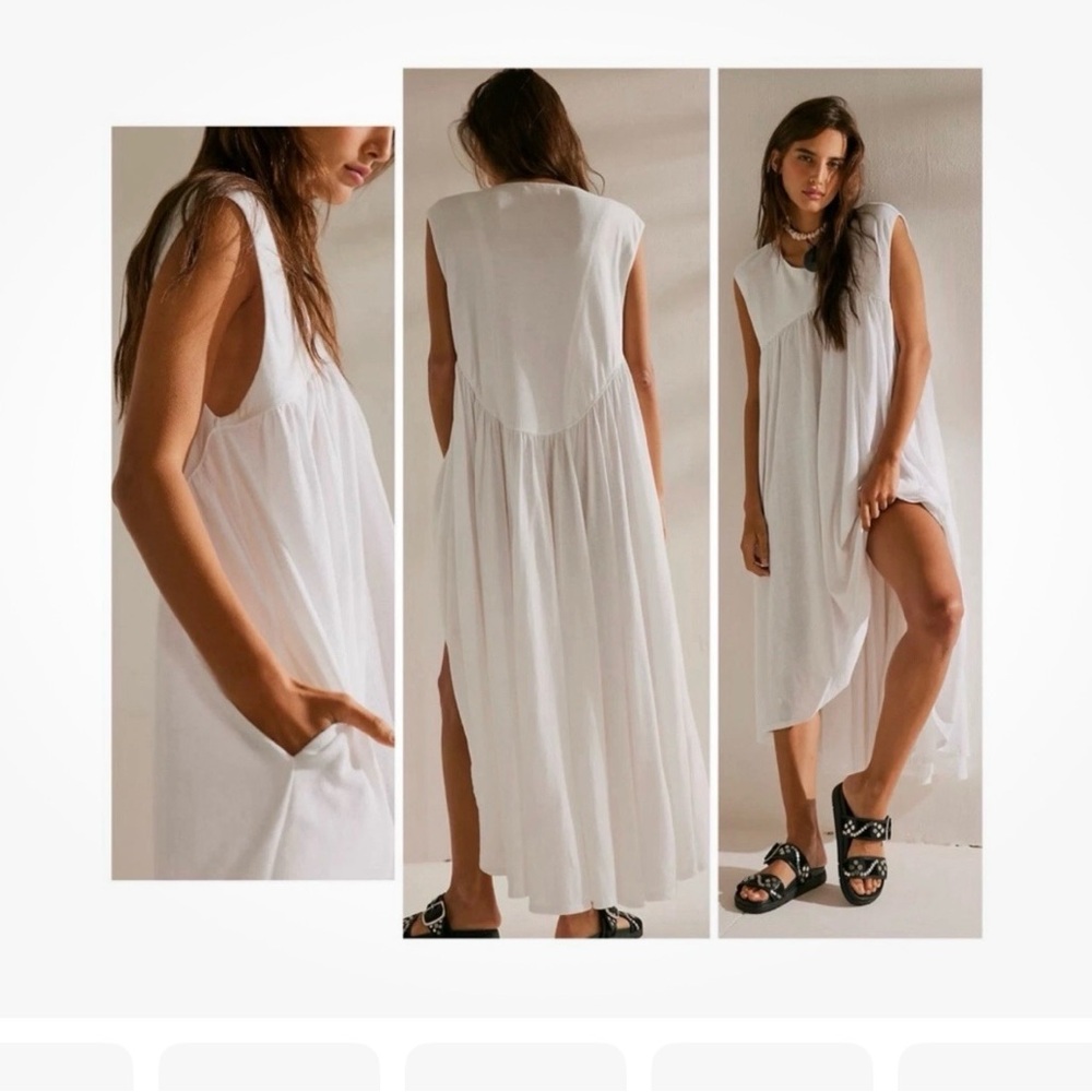 Free People Beach Midi Shift Dress XL White Cotton Gauze Madelyn Sleeveless Boho